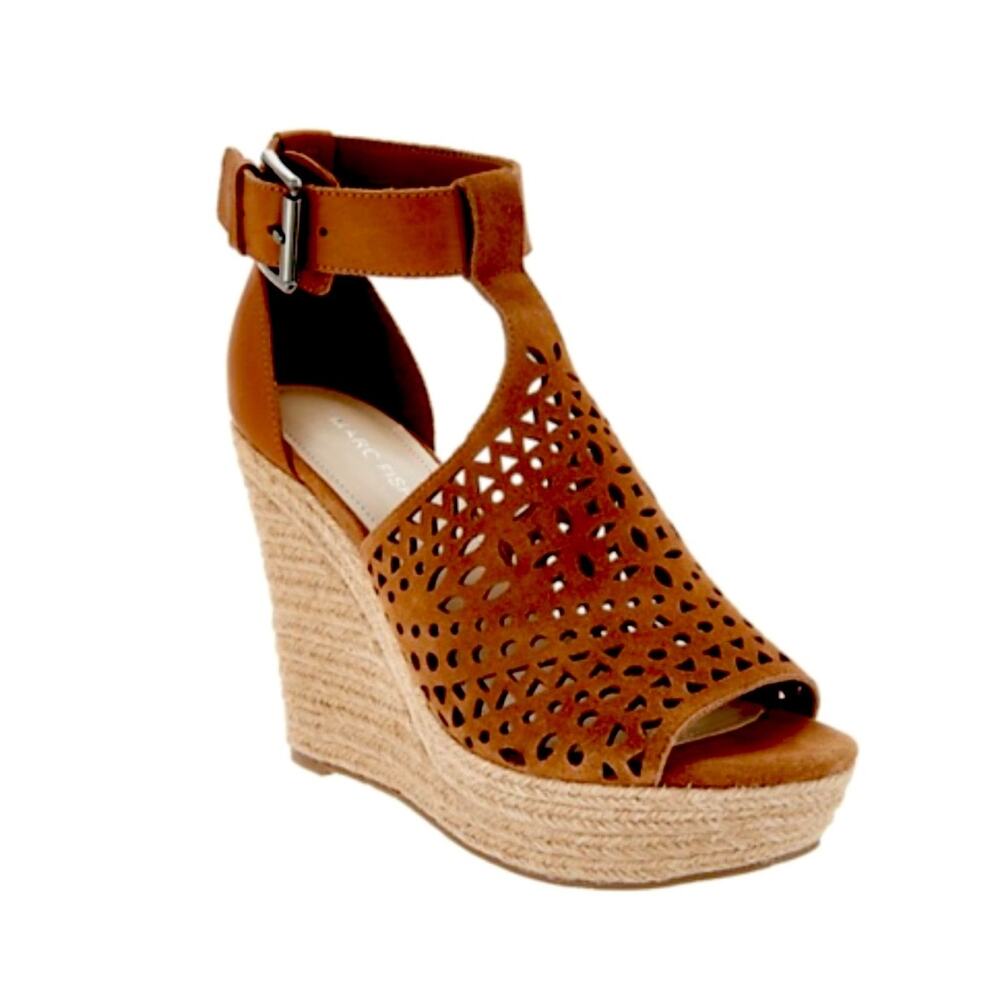 Marc Fisher Hasina Brown Suede Cork Wedge Sandals NIB Size 9.5